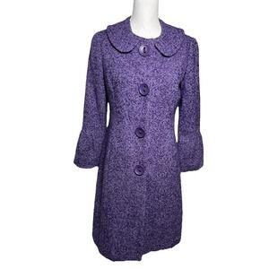 Boden Purple Women's Size 6 Tweed Wool Peacoat Lined Large Buttons Retro Look